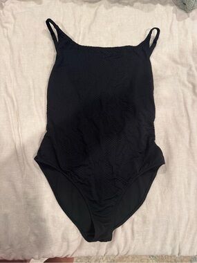 aerie Black Textured One-Piece Swimsuit